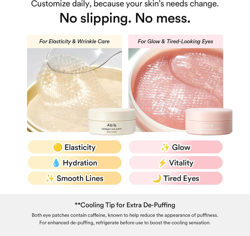 Abib Collagen Eye Patch Jericho Rose Jelly 60 Patches, Korean Under Eye Patches for Puffy Eyes and Dark Circles, Anti-Wrinkle, Collagen, Caffeine, Niacinamide, Ceramide, Antioxidant, Skin Care