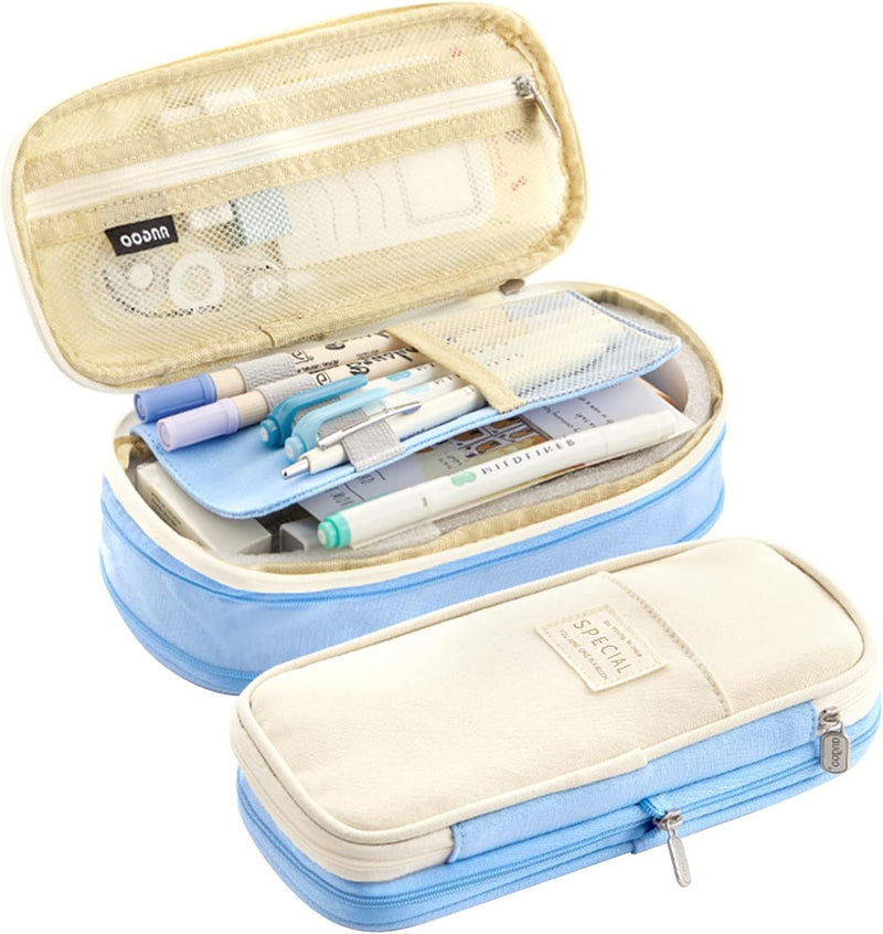 LHMTQVK Large Capacity Pencil Case Pencil Pouch Handheld Pen Bag, pencil case for Teen Girl Boy Men Women Adult, Pink-beige - Light Blue-beige