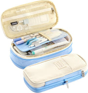 Big Capacity Pencil Pen Case Office College School Large Storage High Capacity Bag Pouch Holder Box Organizer (A black) - Light Blue-beige