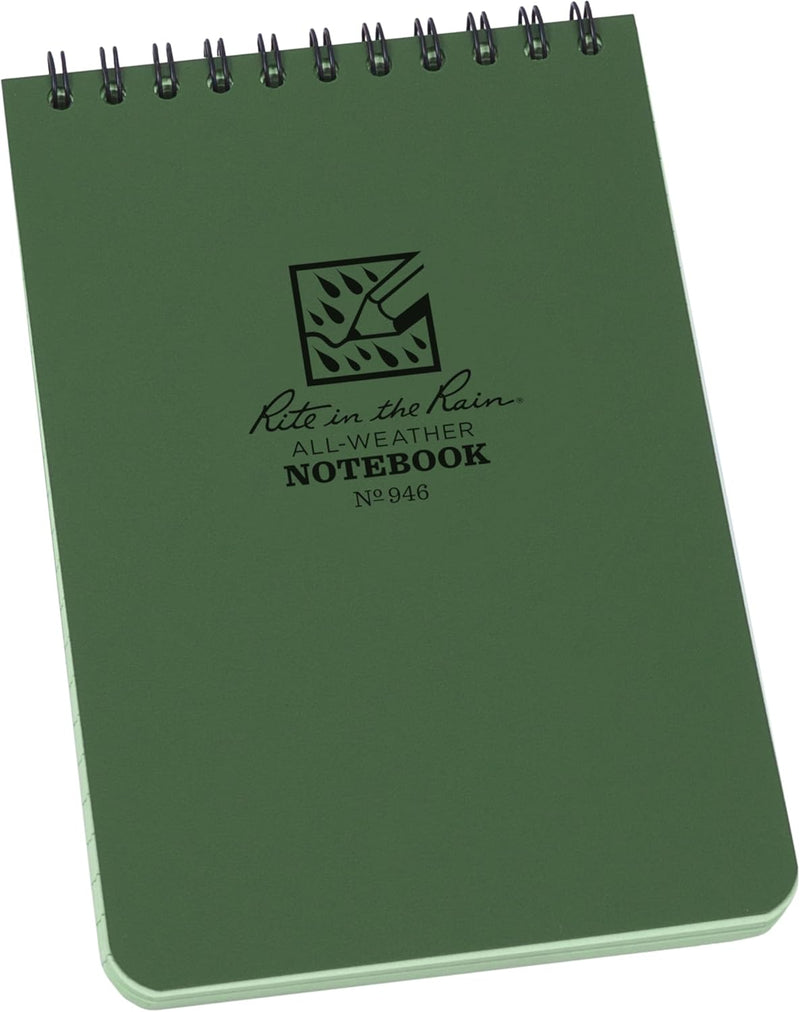 Rite In The Rain Weatherproof Top Spiral Notebook, 10.2 cm x 15.2 cm, Green Cover, Universal Pattern, 3 Pack (No. 946-3) - 1 Pack Green