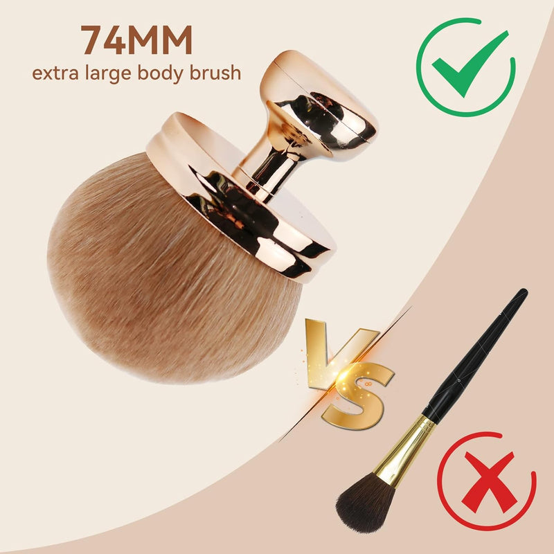 Yikusu Extra Large Body Makeup Brush for Self Tanner, 3 Inch Width Self Tanning Kabuki Brush, Powder, Foundation, Blusher, Bronzer, Oval Face Leg Makeup Brush with Drawstring Bag&box - Rose gold