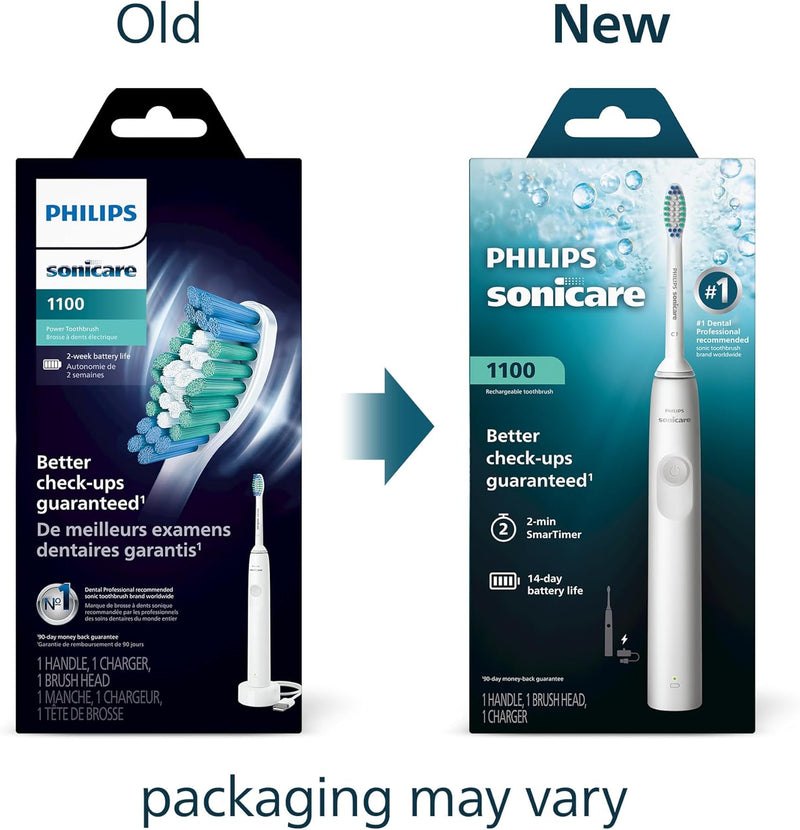Sonicare Philips 1100 Electric Rechargeable Power Toothbrush, White Grey HX3641/02 - 1 Count (Pack of 1) White Grey