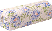 Cute Pencil Case Aesthetic Student Pouch Yellow Bow - Blue Flowers