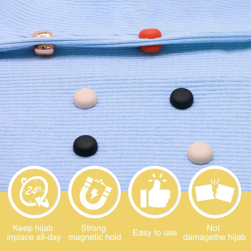 Multi-Use Hijab Magnetic Pins Set - 6 Pairs, Colorful Hijab Magnets for Women, Pinless and Commercial Strength(Cylinder, Heart, Flower)