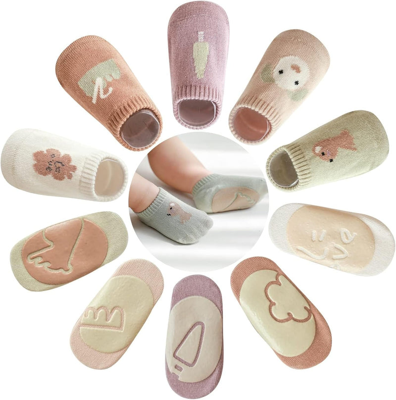 Khazna Baby Non Slip Socks, Toddler Baby Non Slip Socks Infant Newborn Antiskid Socks with Grips Anti-Slip Unisex Ankle Socks for Infant, Baby and Toddler Socks(5 Pairs)
