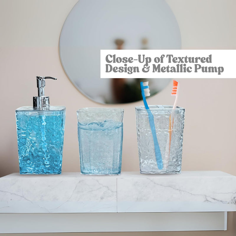 FEELINGS Bathroom Accessories Set, 4-Piece with Tray, Hammered Texture, 28cm Organiser (RC-KQ0867)