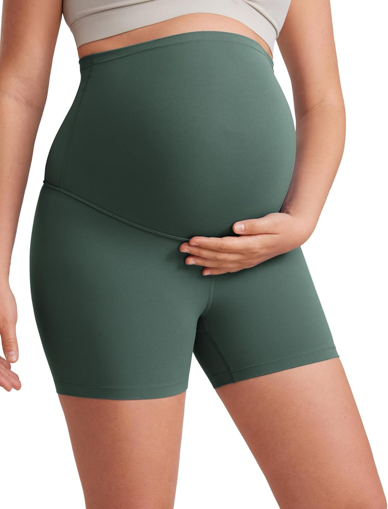 CRZ YOGA Womens Butterluxe Maternity Yoga Biker Shorts Over The Belly 4" / 6" - Pregnancy Workout Running Athletic