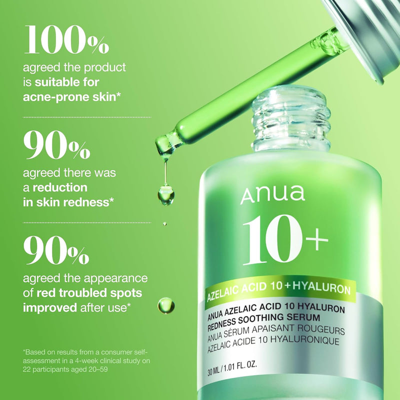 Azelaic Acid 10 Hyaluron Redness Soothing Serum, Facial Serum for Sensitive skin, Hyaluronic Acid, Niacinamide, Spot Care, Natural Color, Vegan, Korean Skincare (30ml/ 1.01 fl oz.)