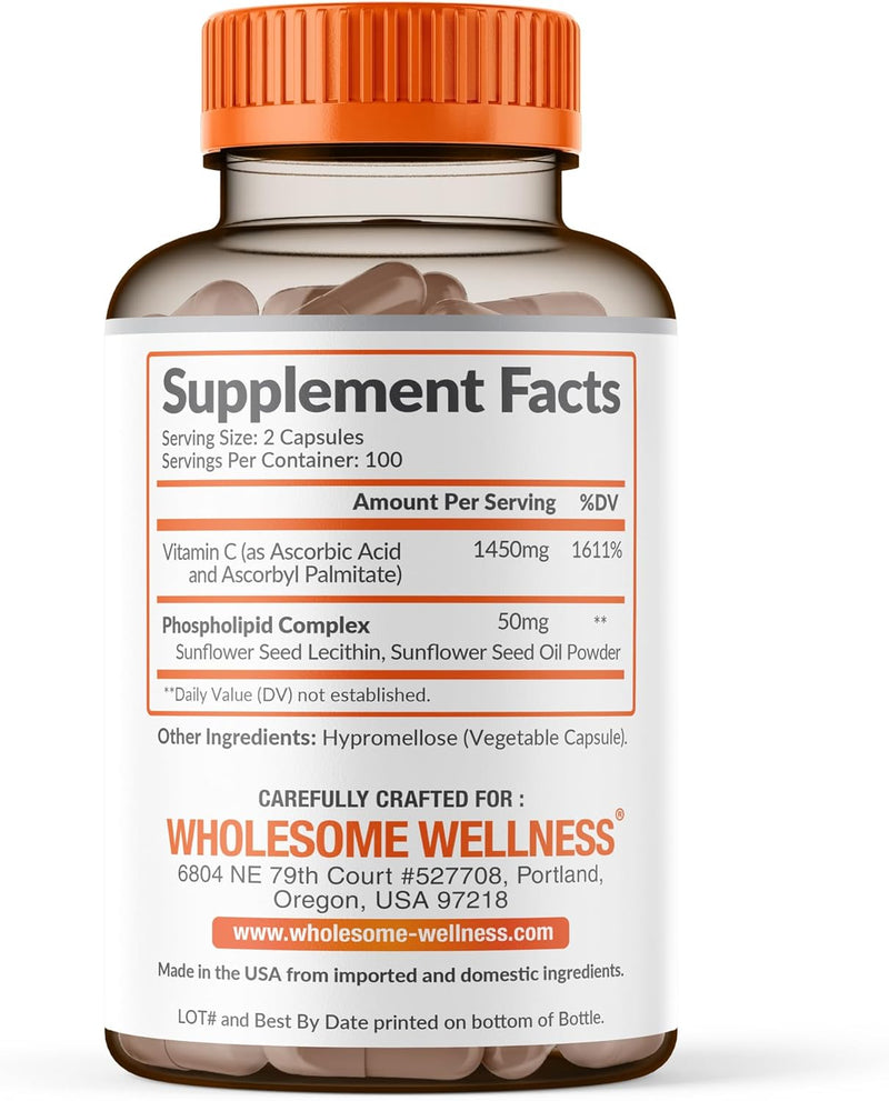 Liposomal Vitamin C Capsules (200 Pills 1500mg Buffered) High Absorption VIT C, Immune System & Collagen Booster, High Dose Fat Soluble Immunity Support Ascorbic Acid Supplement, Natural Vegan
