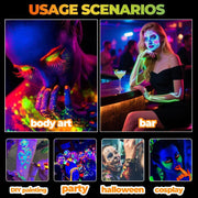 Glow in the Dark Face Paint Pen 12PCS, UV Neon Body Painting Kit for Kids & Adults, Waterproof Smudge-Proof Skin Marker Pens for Halloween Makeup, Tattoo, Festival & Party Eye Body Art
