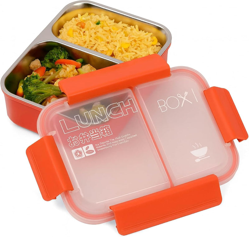 Stainless Steel 2 Compartments Bento Lunch Box with Removable Inner Tray - Insulated, Leak Proof Bento Box for Kids, Adults - Multifunctional Air Tight Food Container (RED), 22167.5cm
