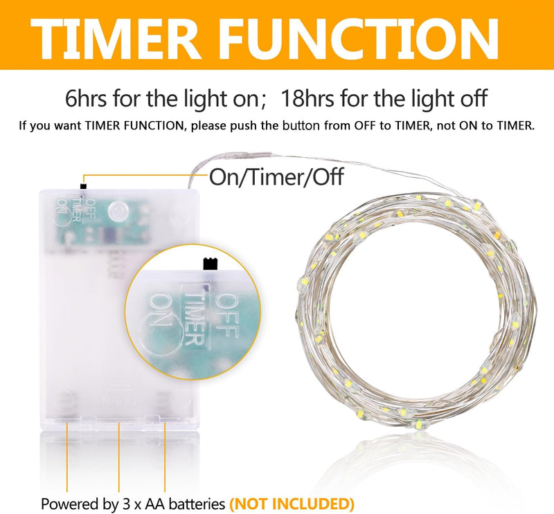 Fairy Lights Battery with Timer, 5m 50 LED Micro Wire Fairy String Lights with Timer Indoor Outdoor Lighting, Bedroom, Wedding Decor, Birthday Party Decoration (4 Packs, Warm White) - Warm White 4 Packs