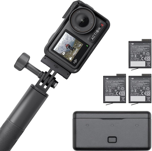 Osmo Action 4 Adventure Combo - 4K/120fps Waterproof Camera with 1/1.3-Inch Sensor, 10-bit & D-Log M Color Performance, 155 Wide FOV, 3 Extra Batteries, UAE Version with Official Warranty Support - DJI Action 4 Adventure Combo