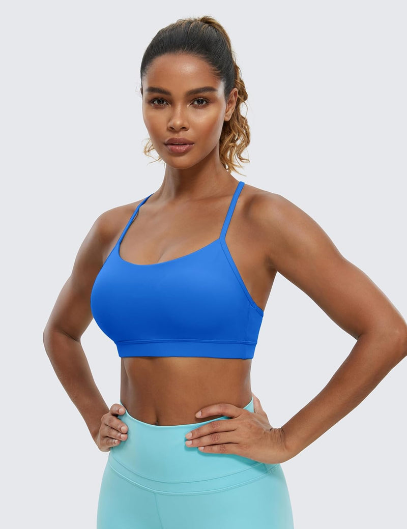 CRZ YOGA Y Back Sports Bra for Women - Padded Racerback Spaghetti Straps Thin Strap Low Impact Workout Yoga Bra