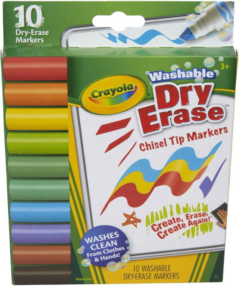 Crayola Washable Dura-Wedge Tip Dry Erase Markers, 10 Count, Assorted