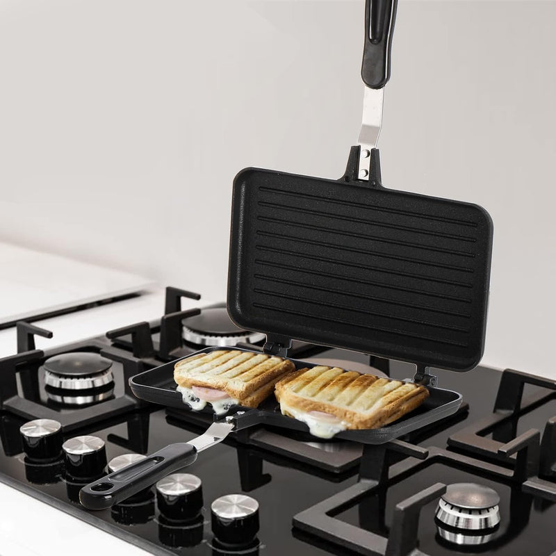 KASTWAVE Non-Stick Sandwich Maker and Panini Press for Grilling Delicious Sandwiches, Aluminum Flip Pan for Home and Camping Cooking