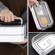 SKY-TOUCH Stainless Steel Lunch Box, Double Layer Leakproof Bento Box with Compartments and Cutlery Set for Adult Kids, Microwave Safe and Dishwasher BPA-Free