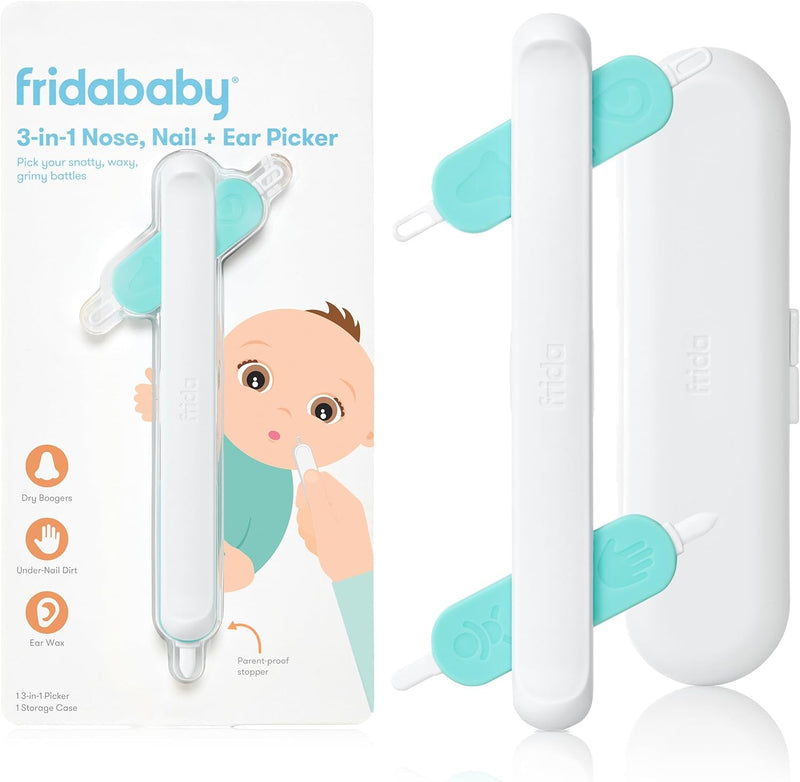 Frida Baby 3-in-1 Nose, Nail & Ear Picker – Safe and Hygienic Tool for Babies & Toddlers – Soft, Reusable Silicone for Booger, Earwax & Dirt Removal – BPA-Free and Pediatrician Recommended