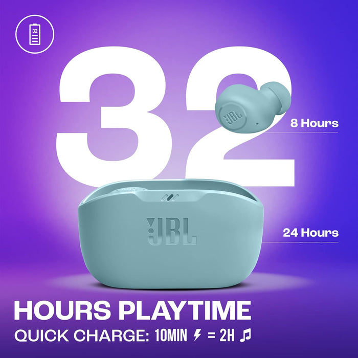 JBL Wave Buds True Wireless Earbuds, Deep Bass, Comfortable Fit, 32H Battery, Smart Ambient Technology, Hands-Free Call, Water and Dust Resistant - Mint, JBLWBUDSMIT