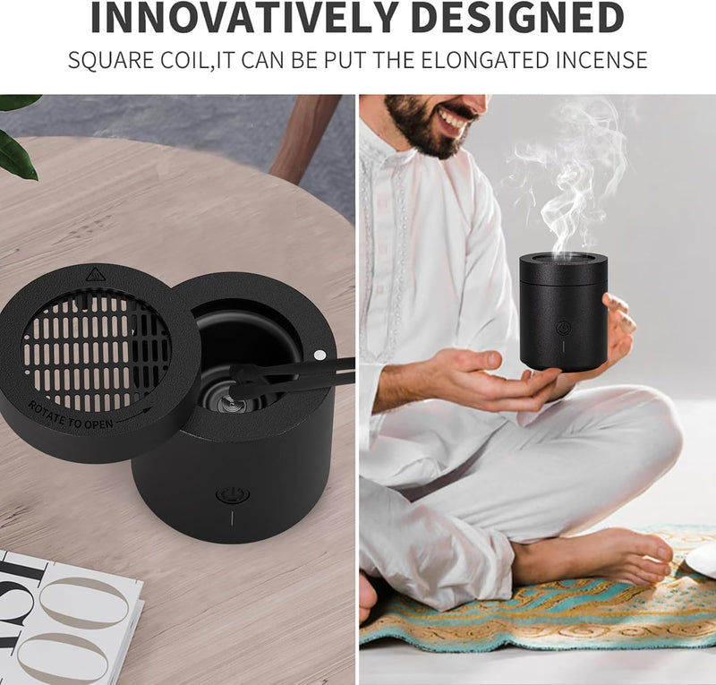 Rotating flip Electric Incense Burner bakhoor Portable USB Charging Smart Electronic Aromatherapy Machine (Special Coal briquettes Charcoal Fragrance)