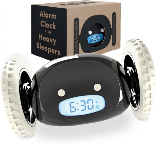 Loud Alarm Clock For Heavy Sleepers on Wheels (Adults Kids Teens Bedroom) Run Away Moving Annoying Jump Roll 1-Time Snooze, Wake Up Energized, Digital- Funny Gift (Blue) - Blue