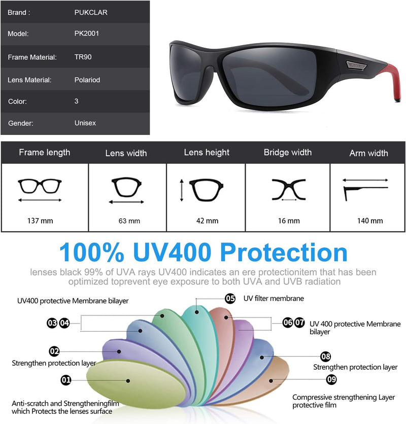 PUKCLAR Sunglasses for Men Women Polarized Sports Running Cycling Fishing Driving Golf TR90 Frame
