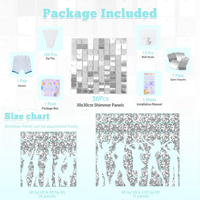 LuoluoHouse Shimmer Wall Panel Sequin Backdrop 36 Panel Birthday Wedding Background Decoration Walls Anniversary Engagement Decorations
