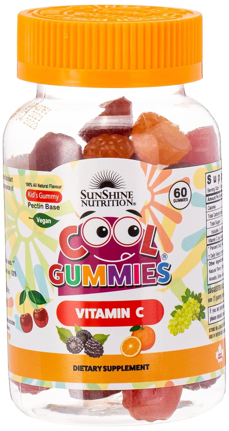 Sunshine Nutrition Cool Gummies With Vitamin C For Kids, 60 Gummies | 100% All Natural Flavor | Gluten Free