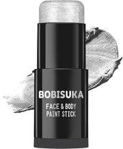BOBISUKA Black White Face Paint Stick with Setting Powder Set, Eye Black Sticks for Sports, Body Paints for Clown Skeleton Vampire Skull Cosplay Special Effects Costume SFX Halloween Makeup Kit - Silver