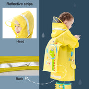 Kids Raincoat, Waterproof Rain Jacket For Girls And Boys, Cartoon Dinosaur All Rainwear, Lightweight Allren Poncho With Hood, Yellow, Size L For 5-6 Years