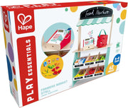 Hape Farmers Market Stall, Kitchen & Food Toys, Pretend Play for Kids Boys Girls, Wooden Toys, Non-Toxic Material, Mini Grocery Playset, Food Role Play, Accessories Included 62pcs, Ages 3Y+