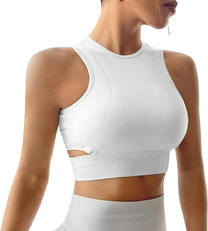 Sports Bra Seamless Crop Top Yoga High Neck Tops Running Gym Sportswear Fitness Full Cup Padded for Women…