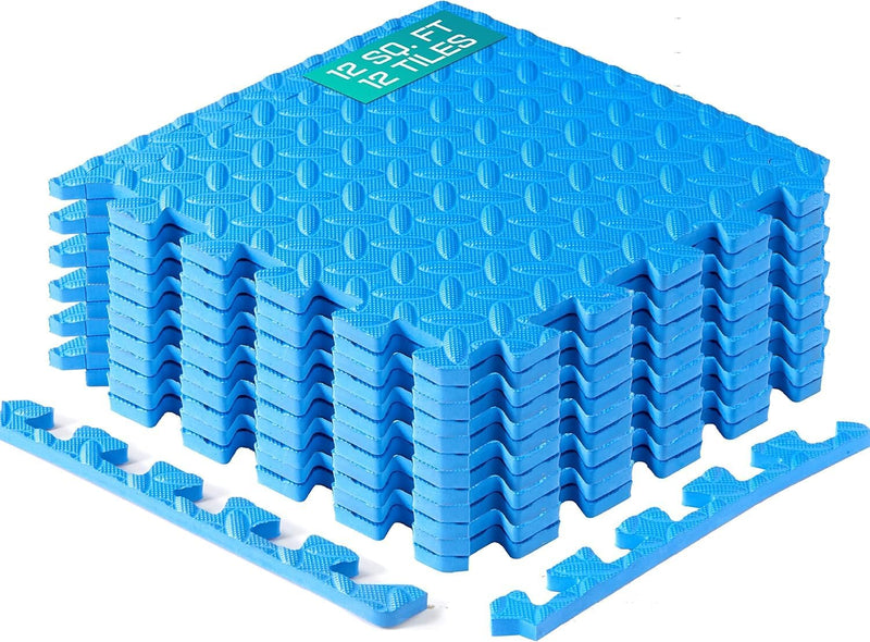 Interlocking Foam Mats for Gym Exercise Equipment (30cx30cm Each Tile - Pack of 12 Tiles For 1 Square Meter) Eva Interlocking Floor Tiles - Blue