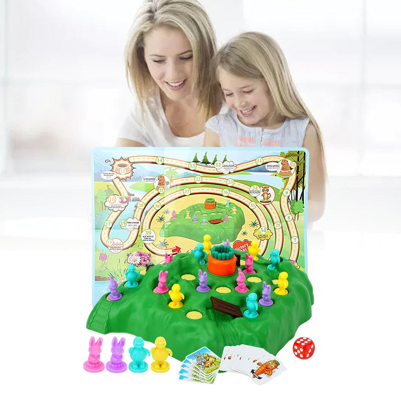 Cryfokt Tortoise Hare Trap Competitive Board Game, Family Game for Ages 3-10, 16 Bunnies, 48 Cards, 1 Map, 1 Dice, 1 Punishment Board