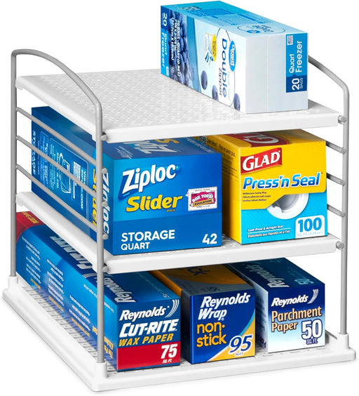 YouCopia UpSpace Adjustable Box Organizer for Foil, Wrap, and Kitchen Cabinet Storage, Original, Space-Saving Rack with Non-Slip Base, Easy Assembly, White - Organizer