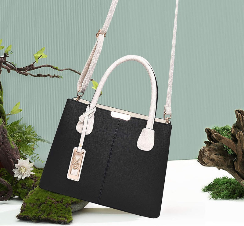 Purses and Handbags for Women Shoulder Tote Bags Top Handle Satchel C Black Beige, M