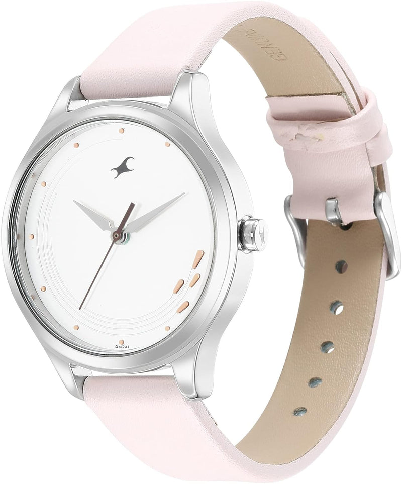 Fastrack Stunners Quartz Analog White Dial Leather Strap Watch for Girls-NS6248SL01