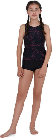 Girls' Boomstar Tankini, Black/Electric Pink, 32 (13-14 Yrs)