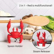 Red the Crab Silicone Utensil Rest, Kitchen Gifts, Silicone Spoon Rest for Stove Top, Heat-Resistant Kitchen and Grill Utensil Holder, Non-Slip Spoon Holder Stove Organizer, Steam Releaser