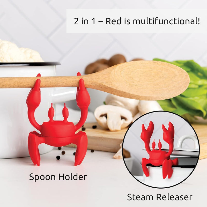 Red the Crab Silicone Utensil Rest, Kitchen Gifts, Silicone Spoon Rest for Stove Top, Heat-Resistant Kitchen and Grill Utensil Holder, Non-Slip Spoon Holder Stove Organizer, Steam Releaser
