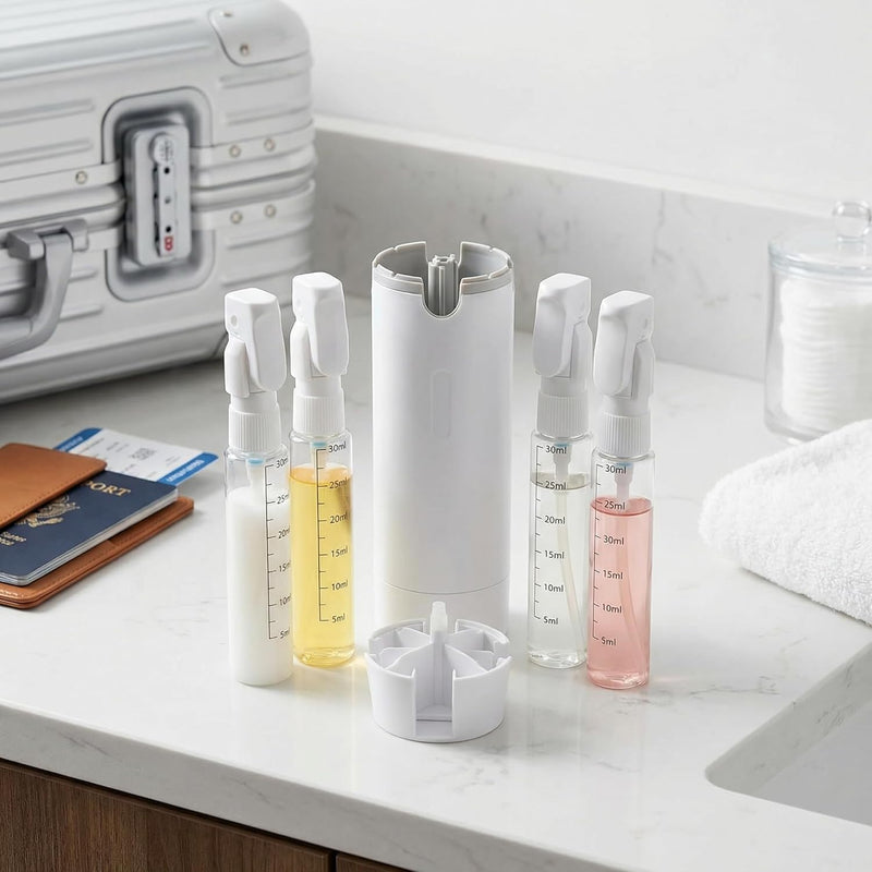 4 in 1 Travel Dispenser Bottles Refillable, 4Pack 30ML Travel Bottles for Toiletries, Portable Travel Toiletries Bottle Set, Portable Containers for Shampoo Lotion Conditioner Cream