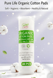 PureLife Organic Cotton Pads 80pcs Soft Reusable Rounds for Face Makeup Removal, Skincare, Cleansing Gentle, Eco-Friendly, Biodegradable Cotton Pads