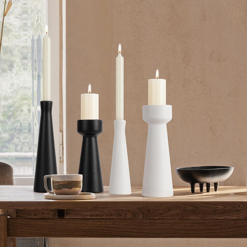 Candle Holders Set of 2, Azonee Ceramic Black Pillar Candle Holders, Modern Decorative Candlestick Holders for Home, Wedding & Party Decor