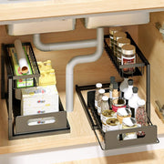 2 Tier Kitchen Storage Shelves, Under Sink Organizers and Storage, Pull Out Drawers Sliding Shelf Bathroom Countertop Organizer Rack L-Shaped