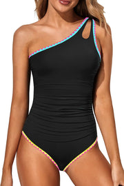 Holipick womens Classic One Piece Swimsuit - Contrast Color-colorful Black