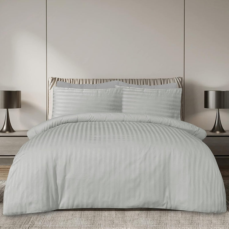 Easy Living Stripe 3 Pcs Duvet Cover Set 240x260 cm with 2 Pillow Cases; White Size: King - 240x260 Light Grey