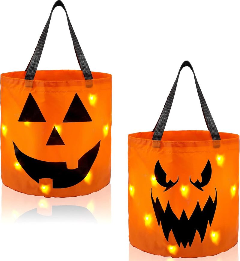 JOYIN 2pcs Halloween Trick or Treat Bags, 10 x 11.8 Inch / 25 x 30 cm Reusable Pumpkin Buckets for Kids Halloween Birthday Party