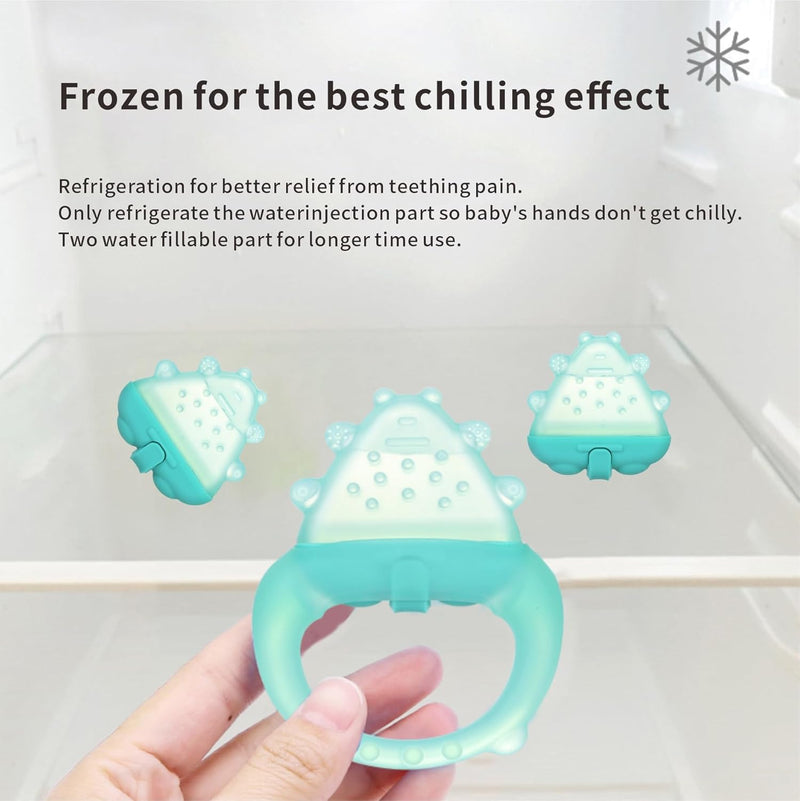 Baby Teether Toys,Water Fillable Baby Teething Relief,Cools & Massages Sore Gums,No Chill Handle,BPA-Free Silicone Teething Toys (Cyan)