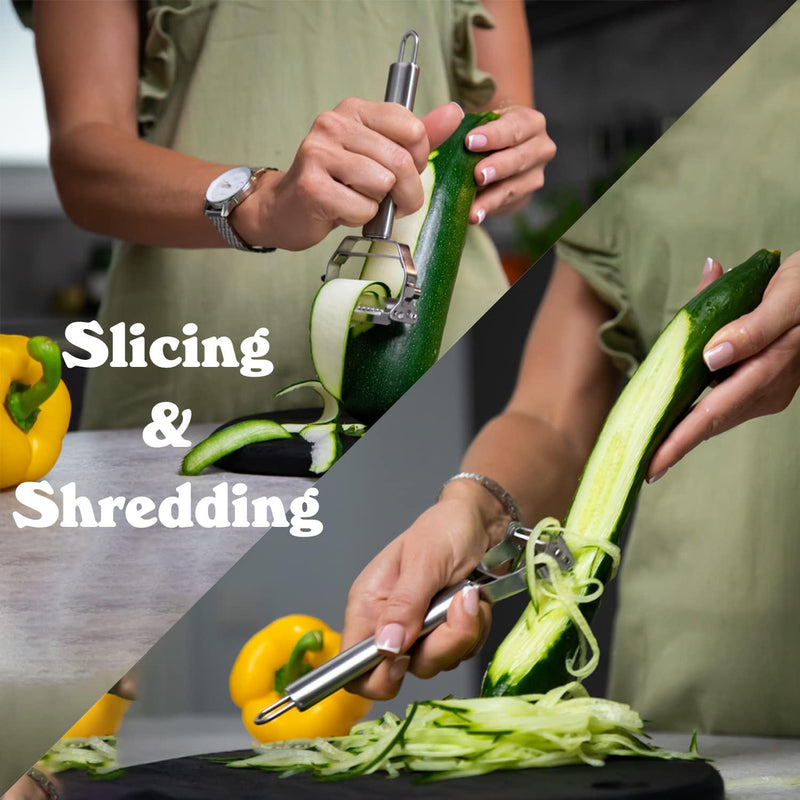 Oasisgalore Stainless Steel Julienne Peeler with Grater,Slicer Vegetable Cutter Potato Cutter Blades Cucumber Slicers for Carrot
