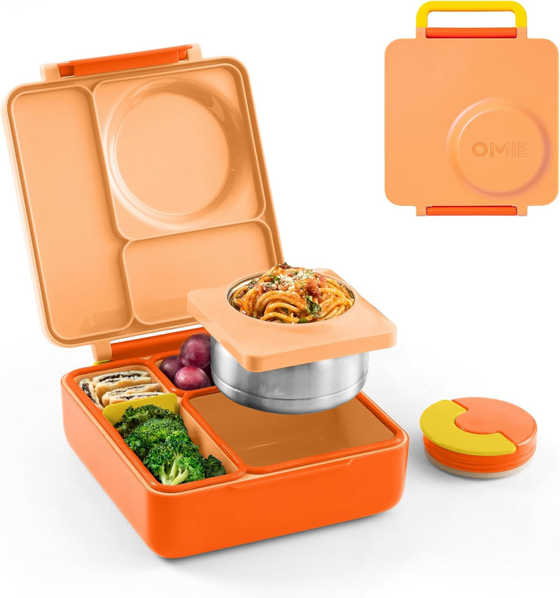 B9099 OmieBox Kids Bento Lunch Box, Plastic, Meadow - Poppy Orange OMIEBOX (AGE 3-8 Years old)